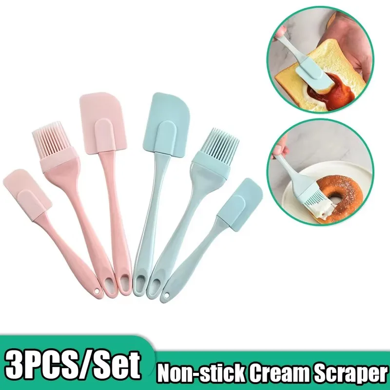 Baking Tools 3Pcs/Set Silicone Scraper Oil Brush Cake Spatula Cream Scraper Sauce Brush Baking Tool Kitchen Cooking Utensils Non-stick Materi