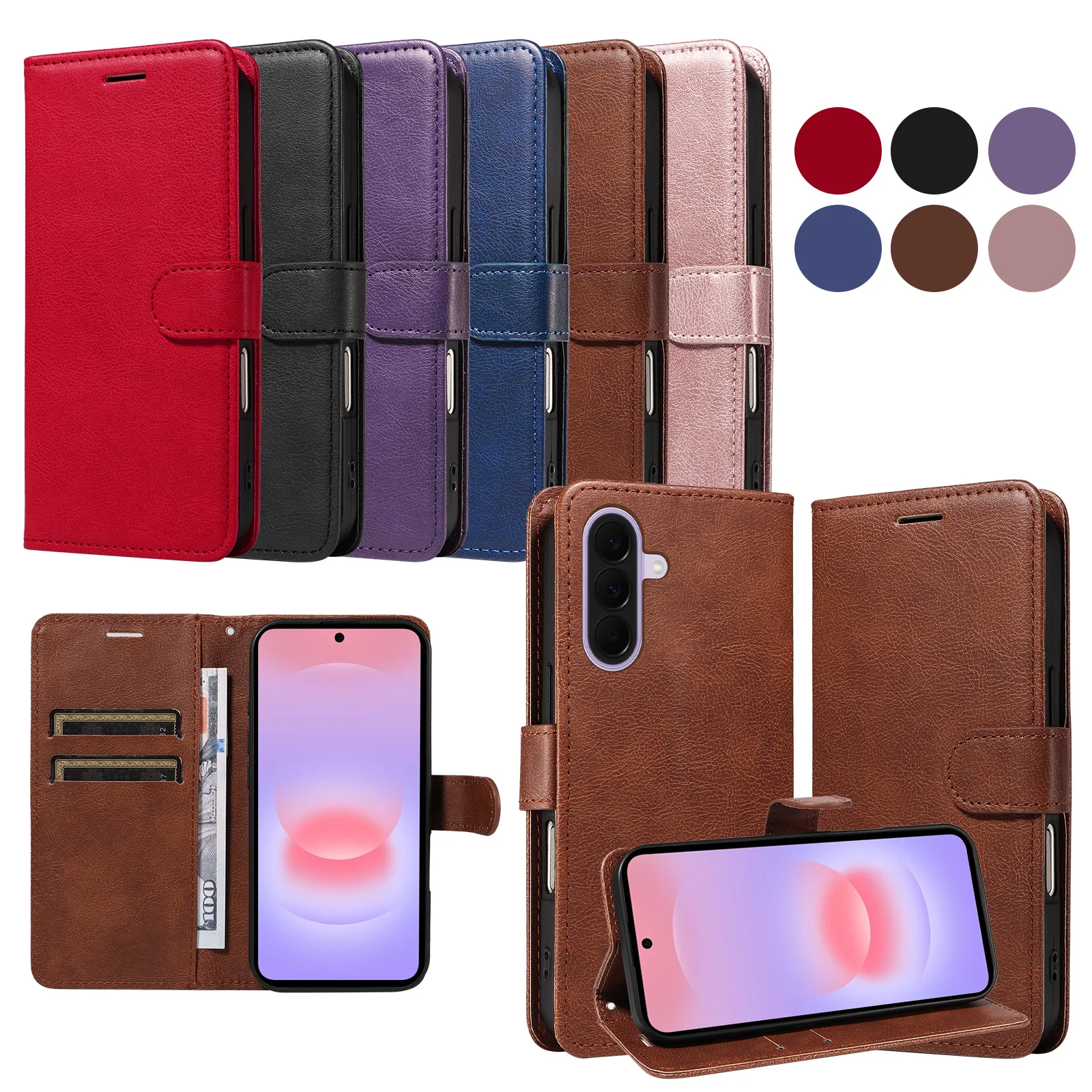Elegant Leather Wallet Flip Case with Kickstand and Card Holder