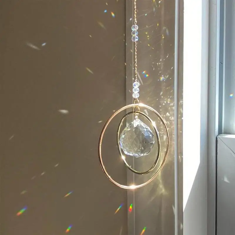 Crystals Wind Chime Suncatcher Golden Butterfly Pendant Rainbow Prism Stained Glass Ornament Chakras Crafts Home Garden Decor sun catcher sun catchers