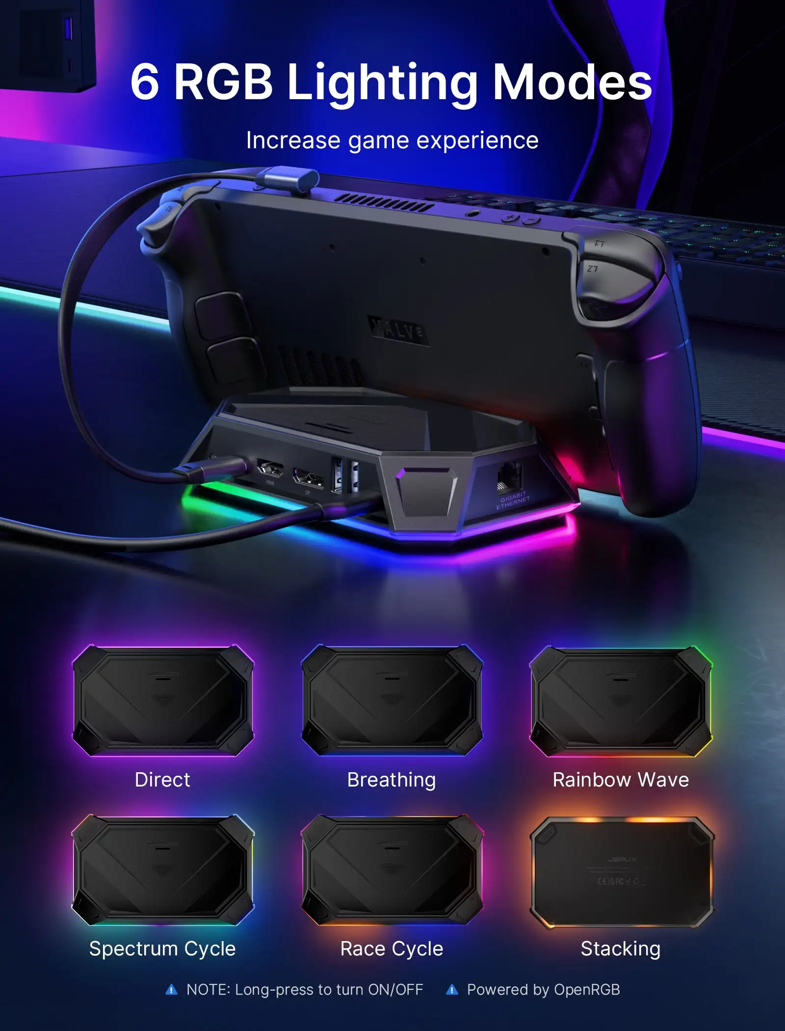 RGB Docking Station for Steam Deck, 8 in 1 Steam Deck Dock with HDMI 2.0 4K@120Hz for Valve Steam Deck RGB Dock Accessories 3
