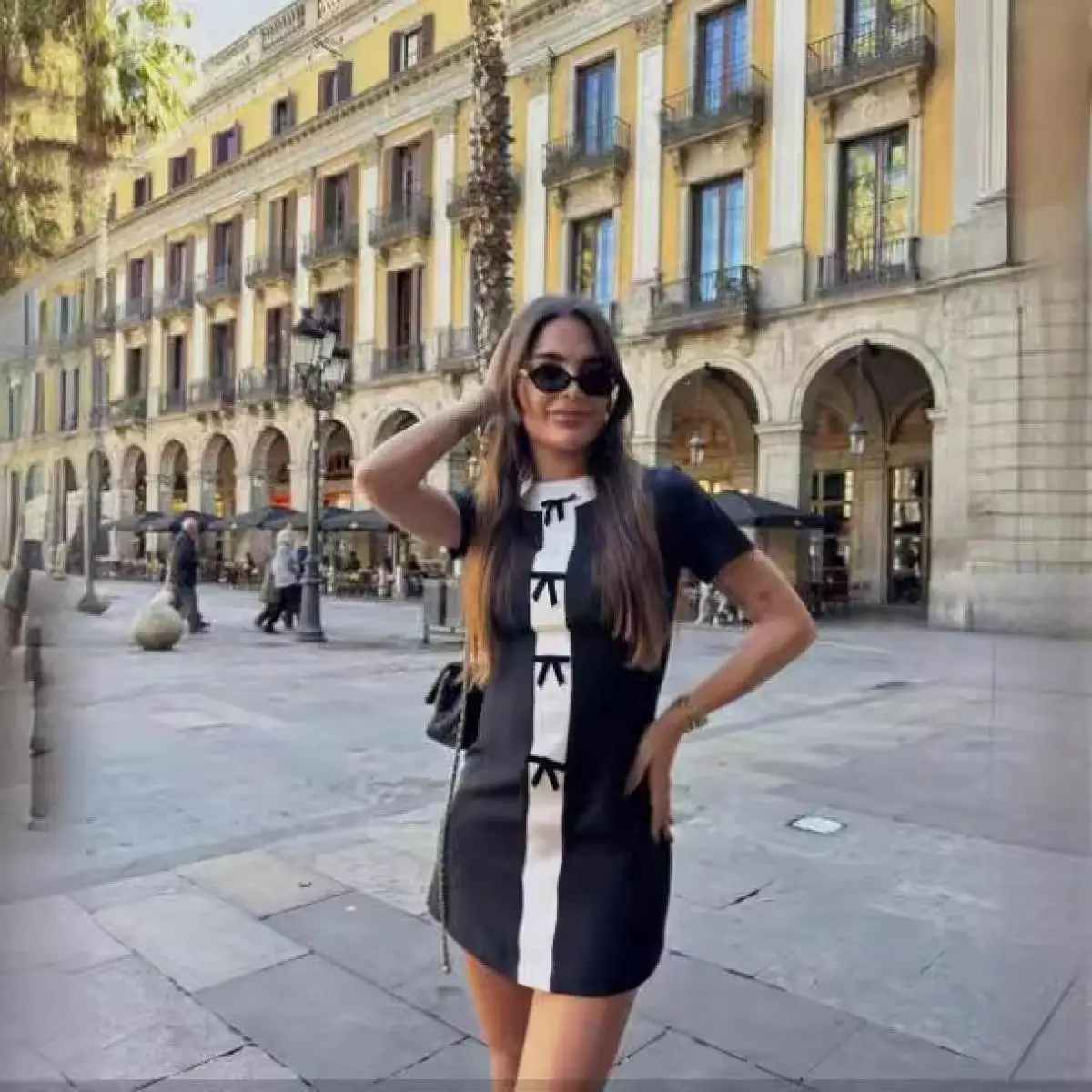 

2024 Summer Spliced Bow Mini Dress Women Fashion O-Neck Short Sleeve High Waist Slim Dresses Lady Streetwear Club Party Vestidos