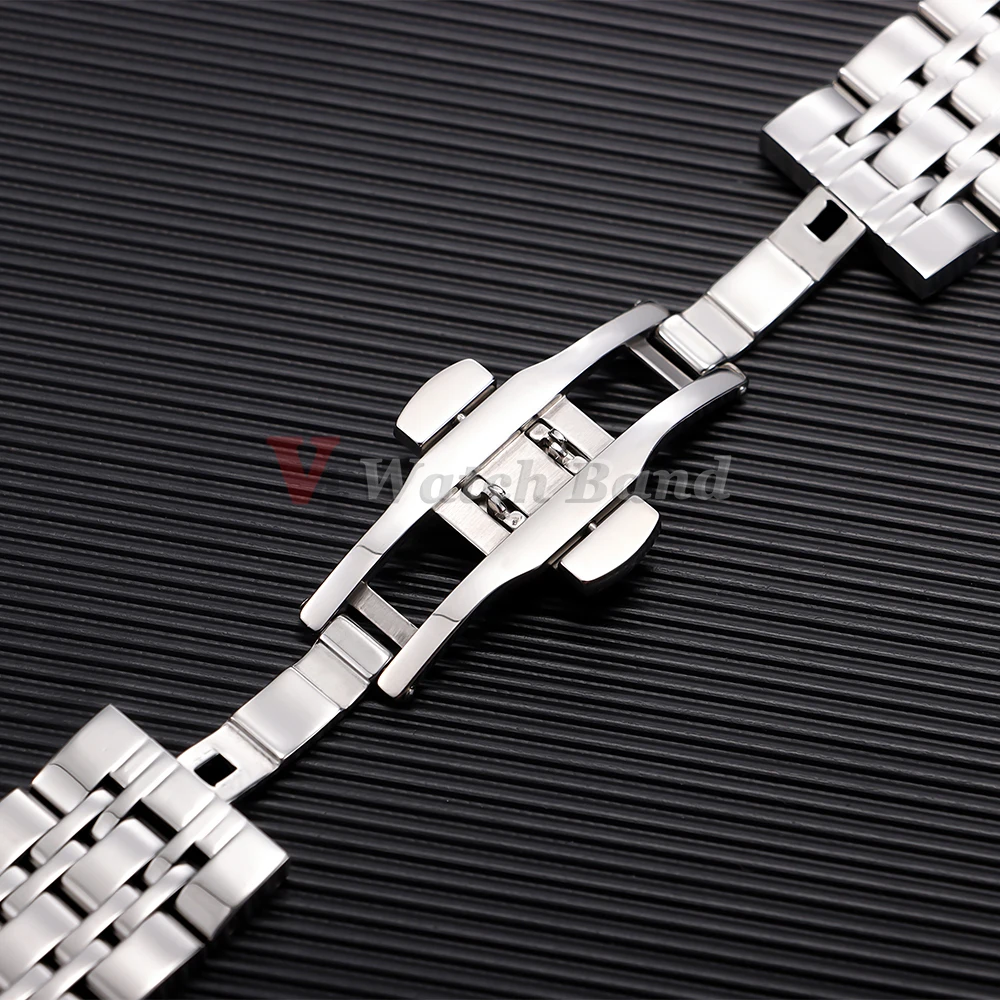 Elegant Solid Stainless Steel Curved Flat Metal Watch Strap (Multiple Width Options)