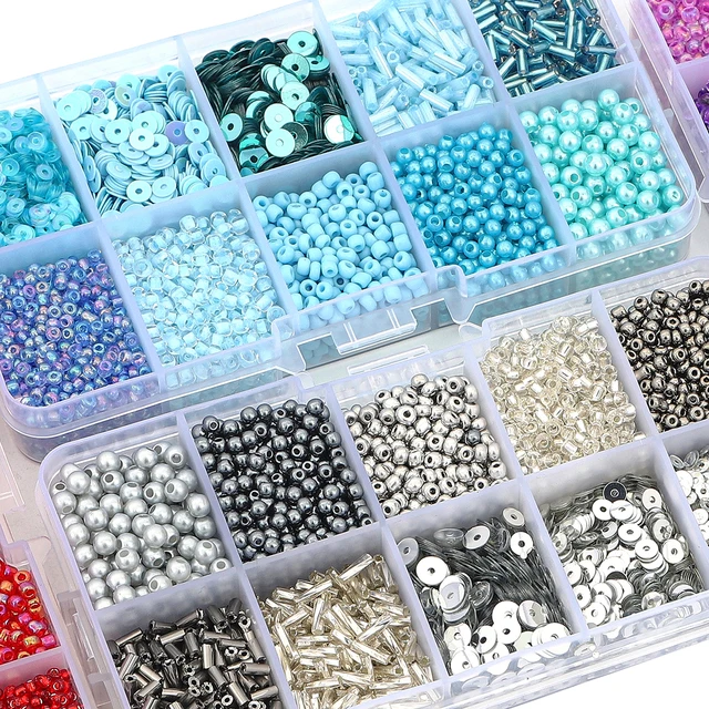 Transform your accessories with this versatile 10 grid set box of rice beads, sequins, and imitation pearls.