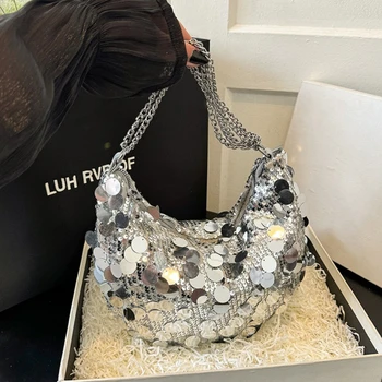 Trend Lady Shoulder Bag Party Wedding Purses Female Handbag Underarm Crossbody Bag Korean Sequins Stylish Evening Clutch Bag