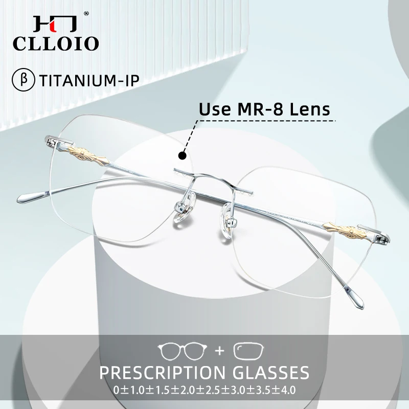 CLLOIO Fashion Rimless Myopia Glasses Computer Blue Light Blocking Reading Titanium Frame Women MR-8 Custom Prescription Glasses reading glasses,anti blue light glasses