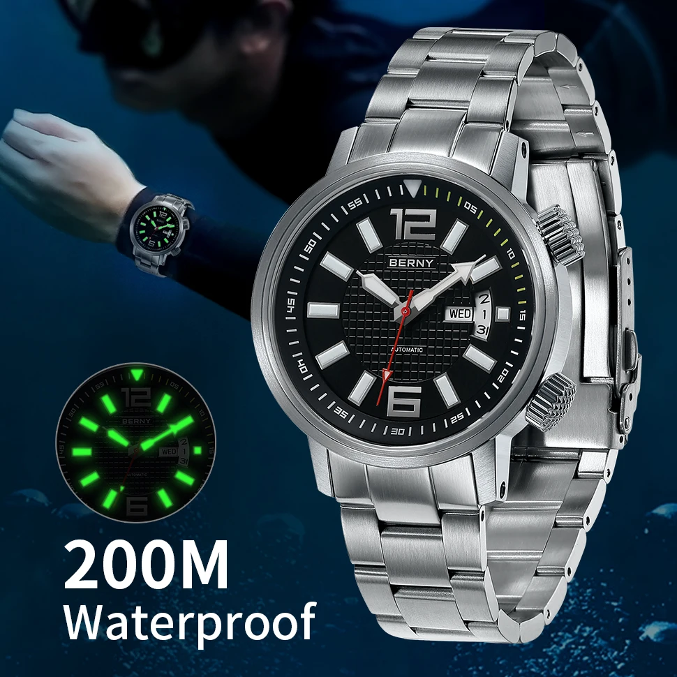 20Bar Diver Automatic Watch For Men Miyota 8205 Super Luminous Sapphire Swim Sport Mechanical Automatic Self Winding Wristwatch