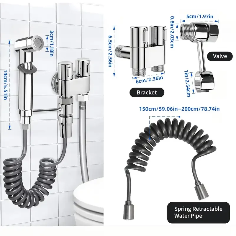 6pcs Modern Bidet Set with Handheld Sprayer & Dual-Control Valve - High-Pressure Boosted Bidet System, Fit for Toilet