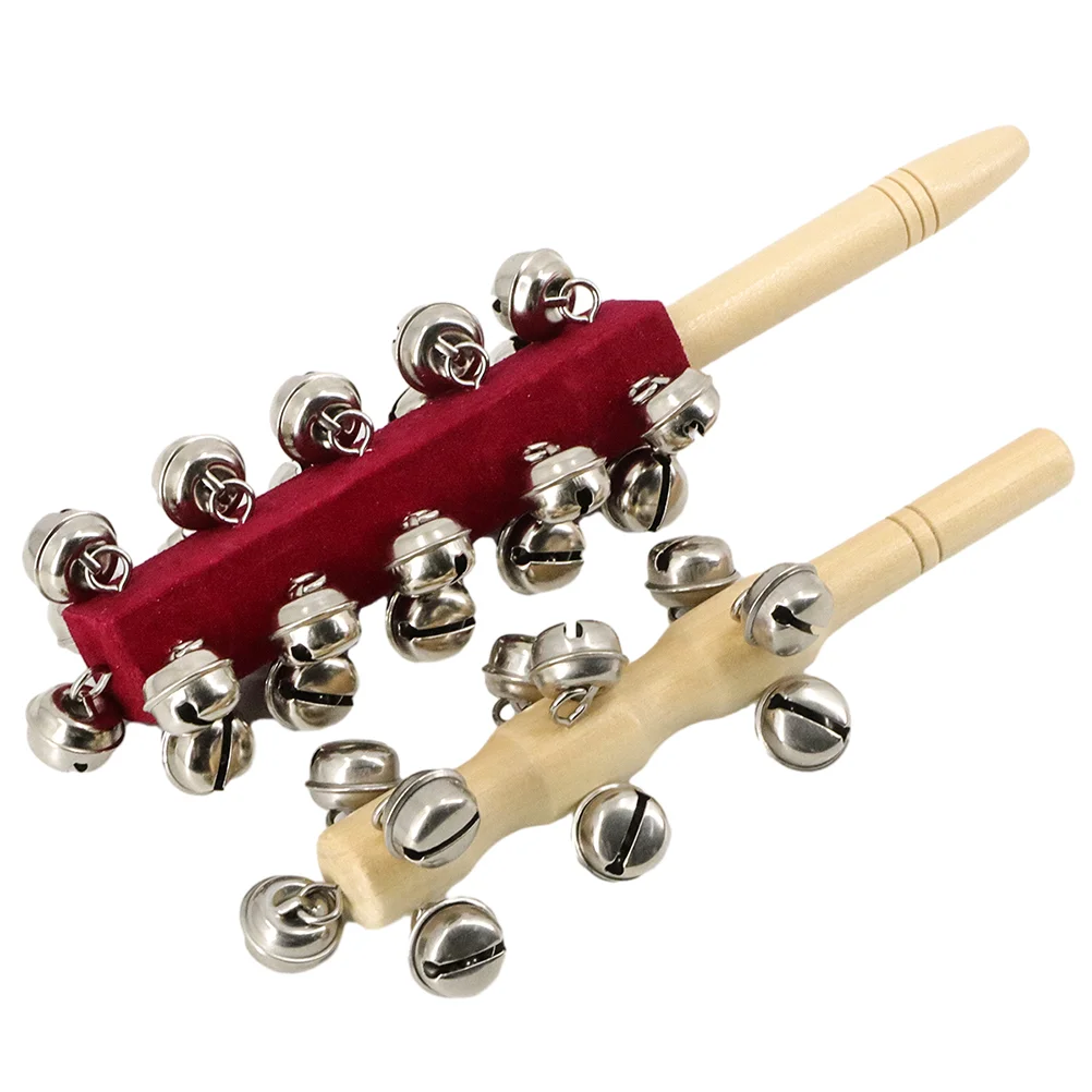 2 Pcs Sled Jingle Bells Instrument Musical Metal Instruments Funny Sleigh Wooden Handle Kids Sticks Percussion