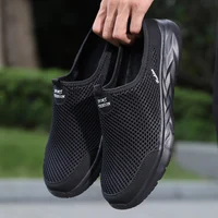 New Mens Half Slippers Summer Breathable Mesh Shoes Men Outdoor Casual Slip on Sandals Comfortable Lightweight Mesh Slippers Man