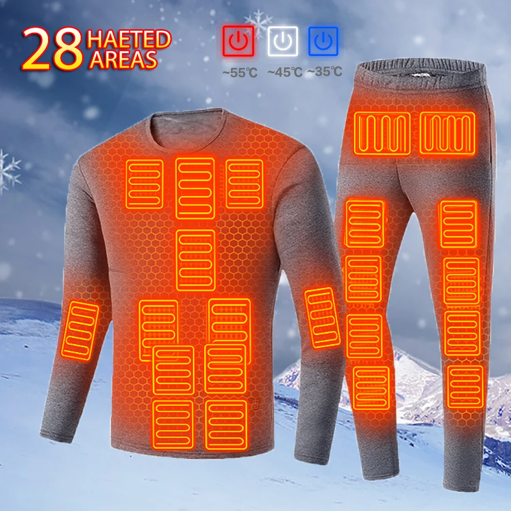 

Men Heated Thermal Underwear Men USB Powered Women's Clothing Motorcycle Jacket Ski Camping Winter Heated Jacket 28 Areas S-5XL