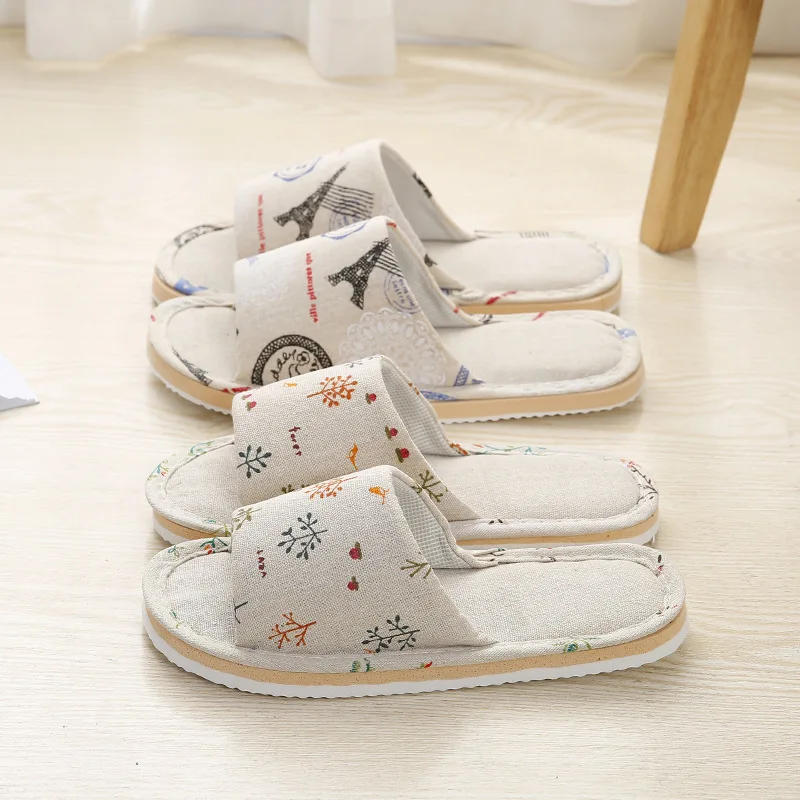 Four Season Linen Home Slippers Women Autumn Indoor Casual Floral Slides Couples House Non-slip Sandals Adults Cartoon Cat Shoes 3