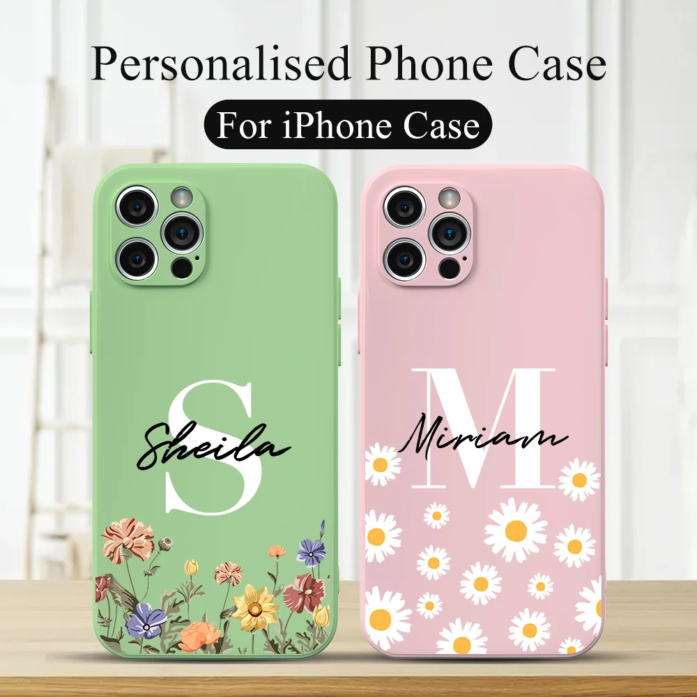 

Customized Name Flower Soft Silicone Phone Case for iPhone 14 13 12 11 Pro Max X XR XS 7 8 Plus Cover for iPhone 14 Pro Max Case
