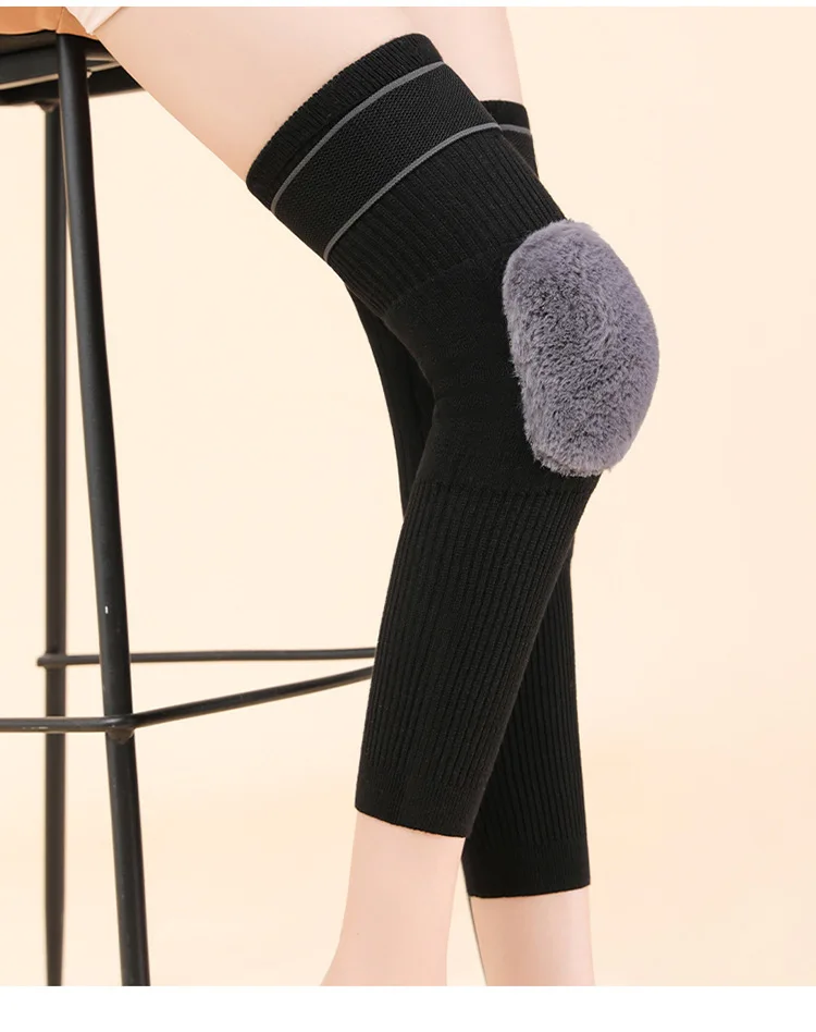 1 Pair Thermal Knee Sleeve Non-Slip Elastic Wool Cashmere Knee Brace ...