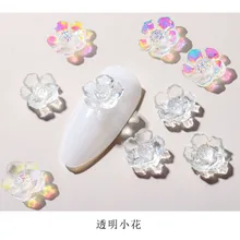 

50pcs Clear/AB Aurora Flowers Nail Rhinestone,Resin Nail Art Decoration Floral Designs Manicure Jewelry