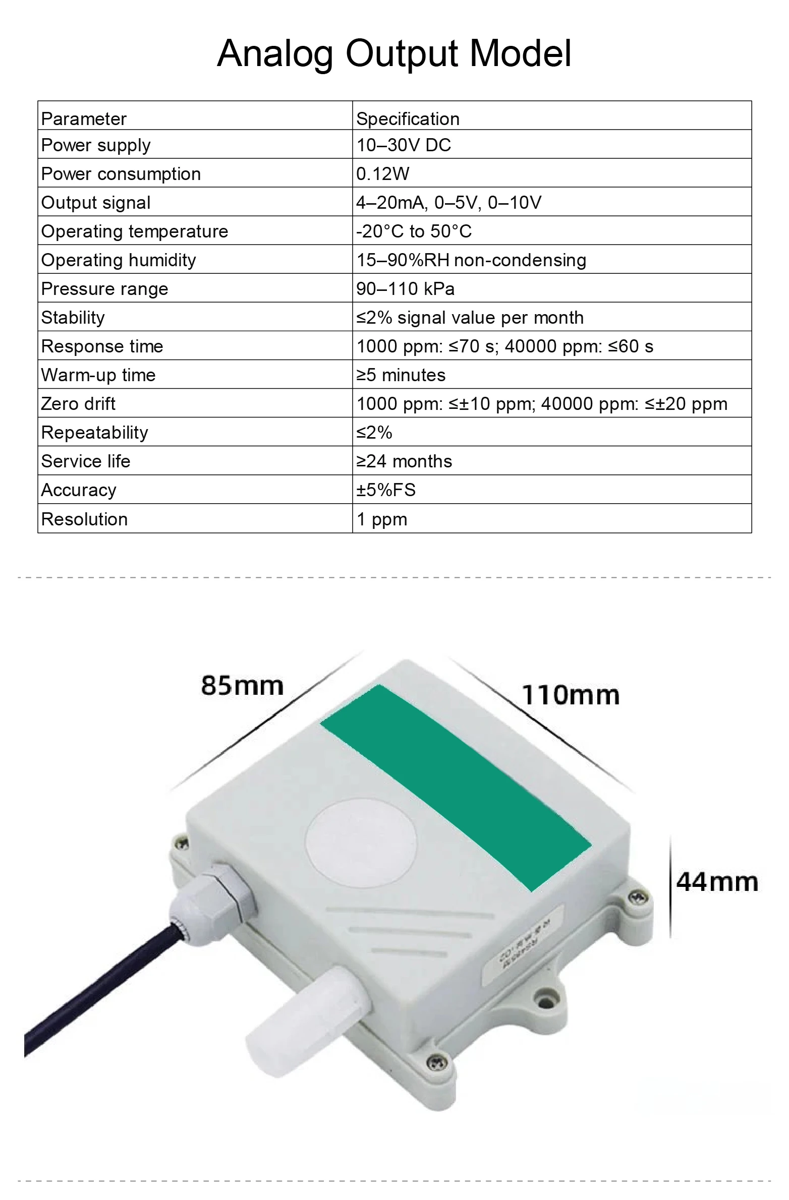 H2 Sensor Wall Mounted Transmitter RS485 Output IP65 Waterproof Alarm Device wit
