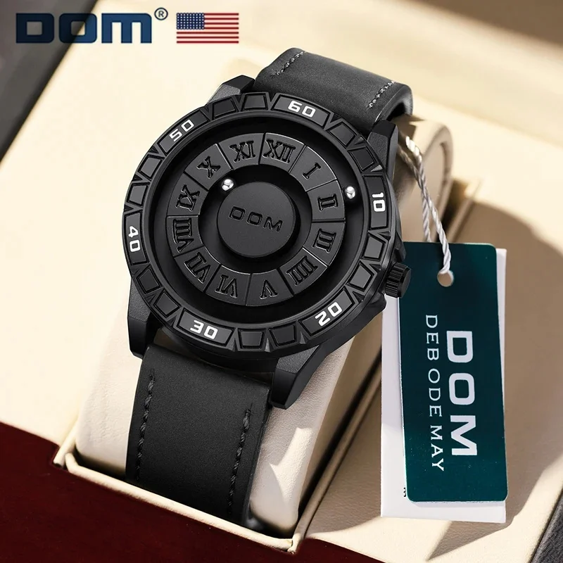 DOM 1726 Men's Quartz Watch Creative Fashion Personality Black Rolling Pointer Magnetic Waterproof Watches for Male Clock Gift