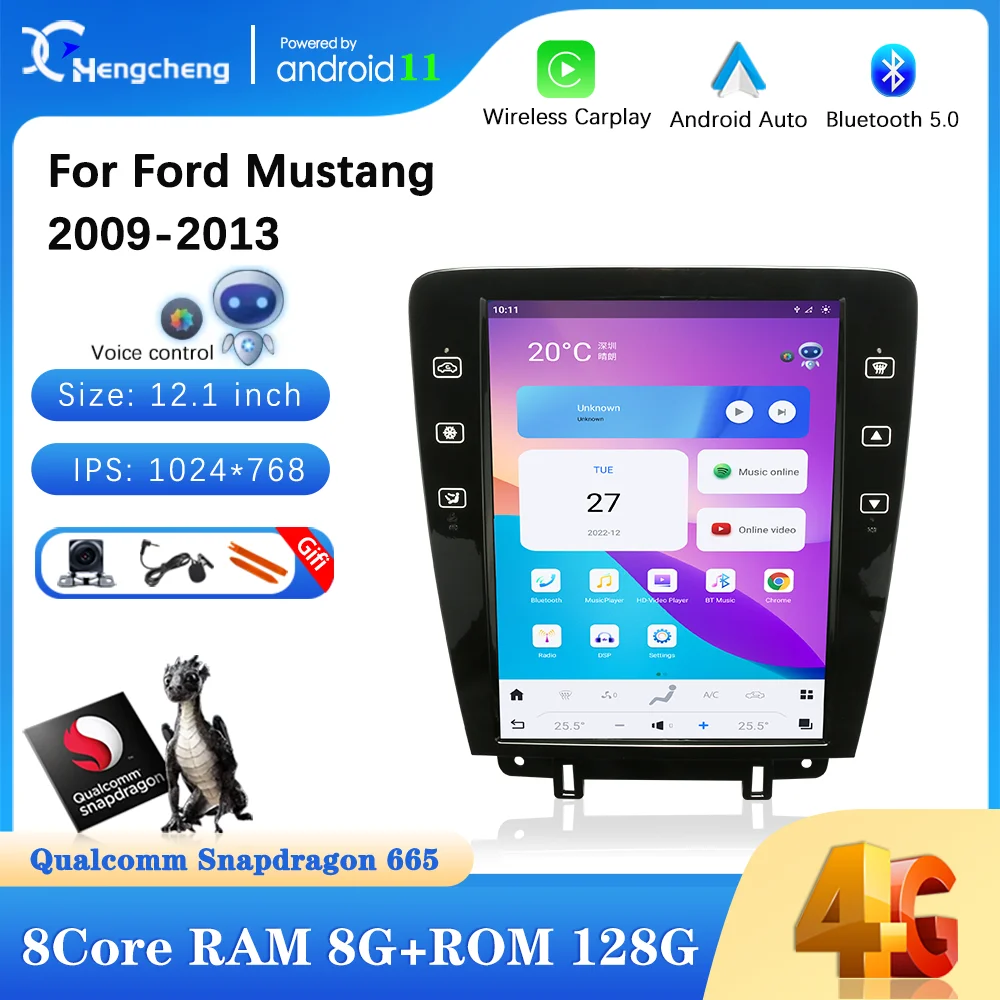 

Автомобильный мультимедийный видеоплеер 12,1 дюйма для Ford Mustang 2009-2013, GPS-навигация, Android 11, 8 ядер, 8 + 128 ГБ, Carplay, 4G, LTE, радио
