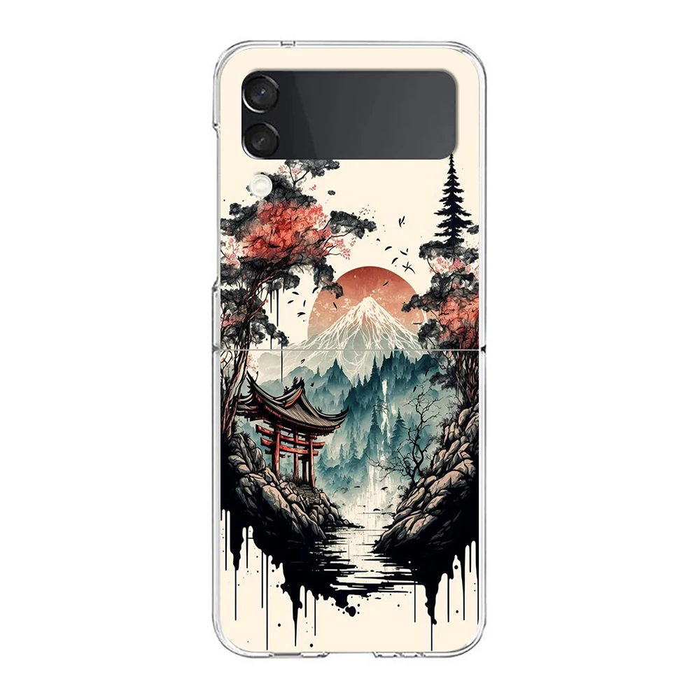 Hard Folding Clear Phone Case with Ink and Wash Landscape Design