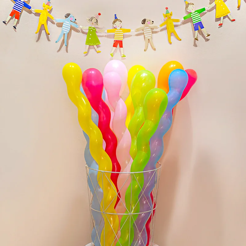 Description Picture 4 of item100pcs Balloon Long Strip Spiral Style Color Latex Gathering Party Birthday Wedding Decoration Balloon Design with Inflator
