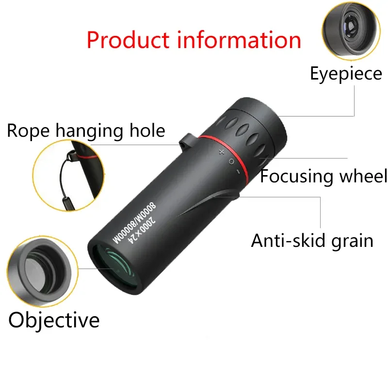 Monocular Telescope 2000x24 Monocular Telescope Mini Portable HD Low Light Binocular Waterproof Outdoor Camping Climbing Birdwatching Telescopes