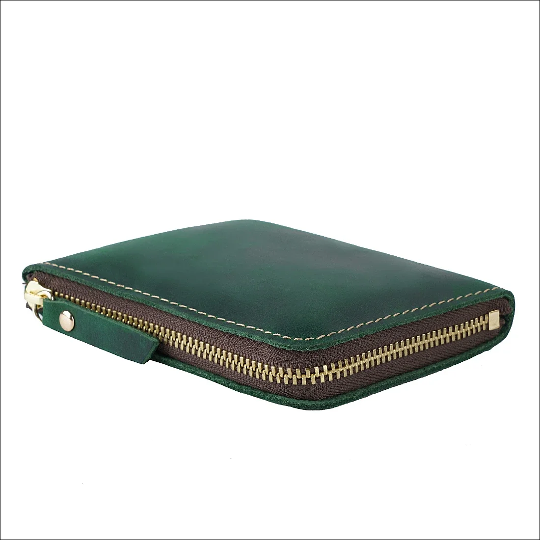 Elegant Vintage Leather Zipper Wallet – Compact Card Holder & Business Card Case