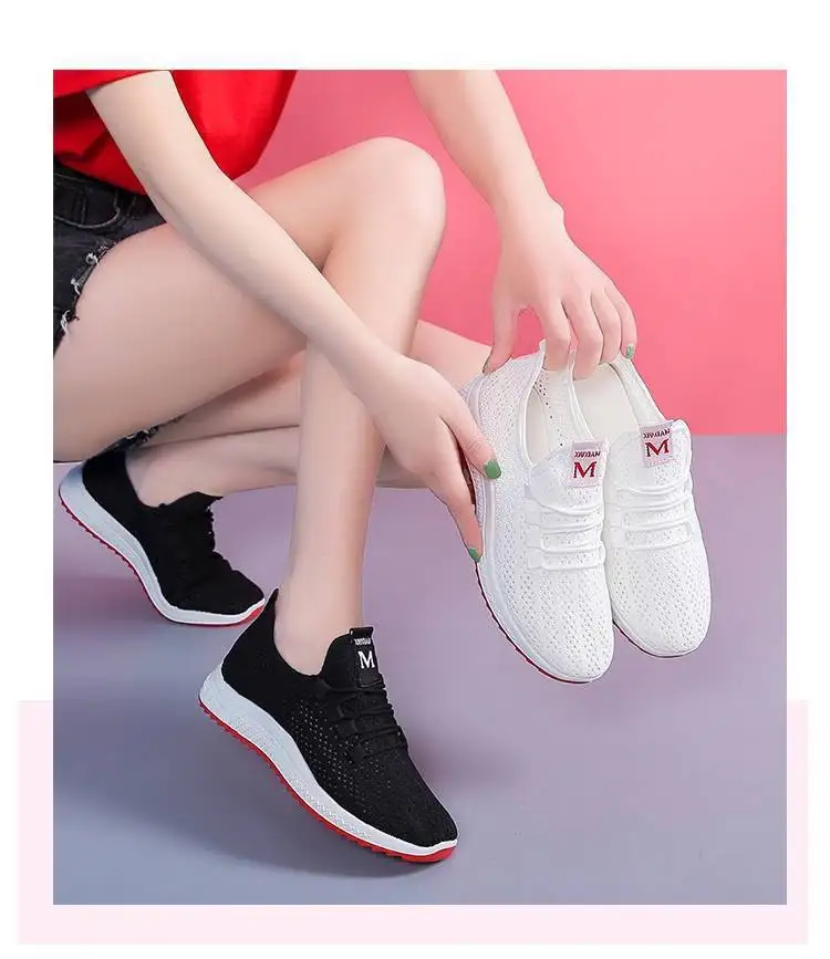 Mesh Sneakers Women's White Shoes Spring, Summer and Autumn New Breathable Mesh Casual Lightweight Soft-soled Running Shoes