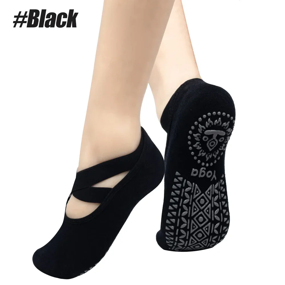 Women's Non-Slip Yoga & Dance Socks with Straps - Ideal for Fitness & Barefoot Workouts