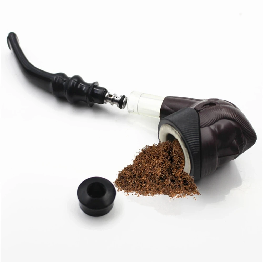 Herb Smoking Pipe Tobacco Pipe Smoking Pipe Cigarette Tobacco Pipe Double Purpose Plastic Bent Pipe Engraving Face Iron Pot Cigarette Holder Filter Portable Smoking