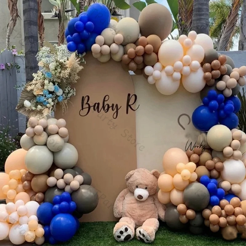 

Doubled Matte Blue Balloons Garland Arch Children Boy Birthday Party Baby Baptism Decoration Apricot Coffee Balon DIY Accessory