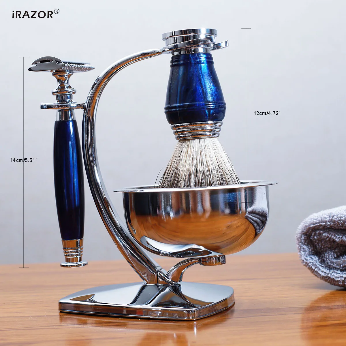 iRAZOR 프리미엄 더블 에지 안전 면도기 세트, 10개 블레이드 Badger Bristle 면도 브러쉬, 비누 그릇 및 면도 스탠드 홀더