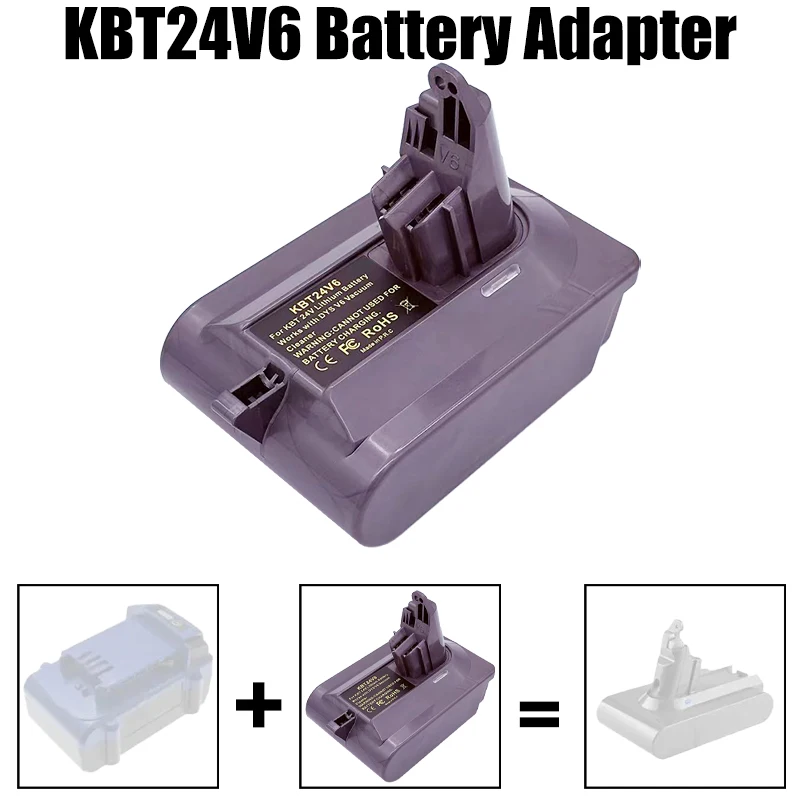 KBT24V6 배터리 어댑터 변환기는 KOBALT 24V 리튬 배터리와 호환되며 다이슨 V6 시리즈 진공 청소기용으로 변환..