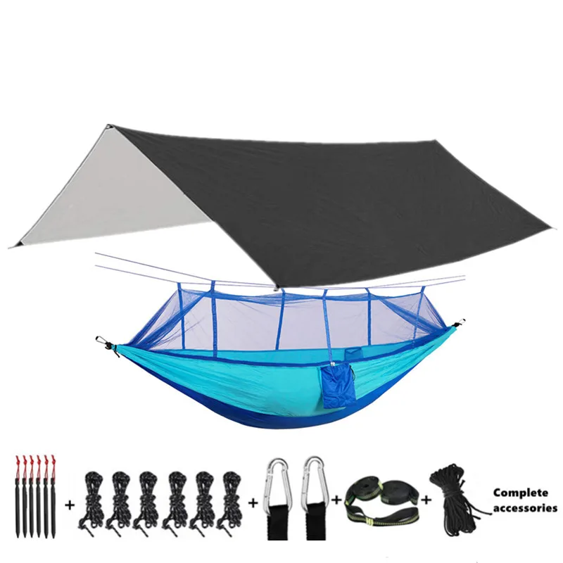 Hammock Camping with Bug Net/Netting and Rain Fly Tarp,Portable Nylon Parachute Hammocks for Outdoor Indoor Survival & Travel 