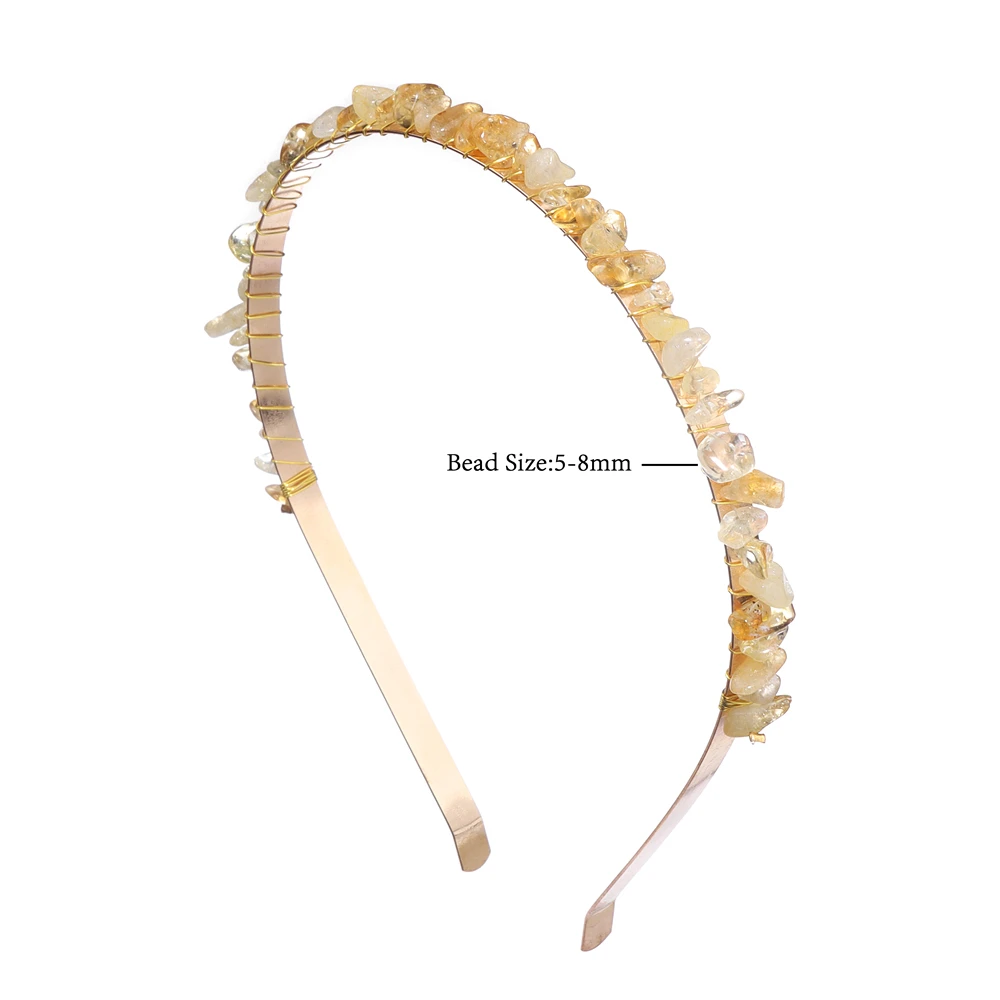 Green Agates Beads Hair Hoops For Women Hair Accessories Natural Chip Beads Headwear Rose Pink Quart Citrines Headbands Jewelry