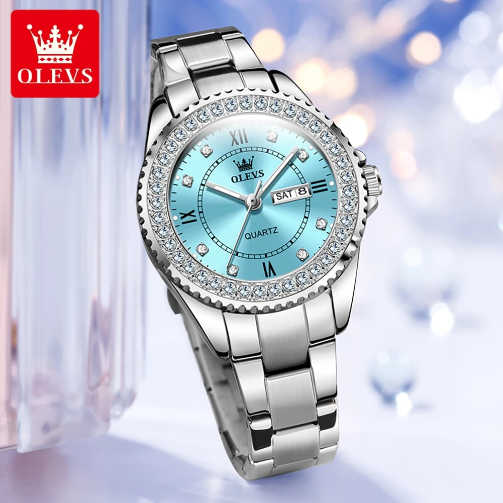 OLEVS Brand New Fashion Quartz Watch for Women Stainless Steel Waterproof Week Date Luxury Womens Watches Relogio Feminino