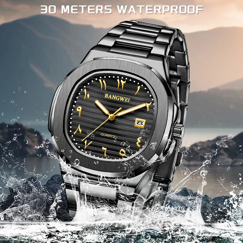 BANGWEI New Luxury Watch For Man Waterproof Luminous Date Stainless Steel Men Watch Casual Quartz Men's Watches Male Clock+BOX