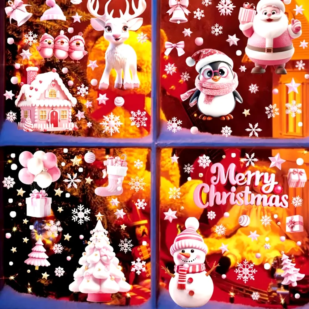 9 Sheets Festive Christmas Window Clings Merry Christmas Stickers for Glass Windows Snowflake Reindeer for Indoor Decorations