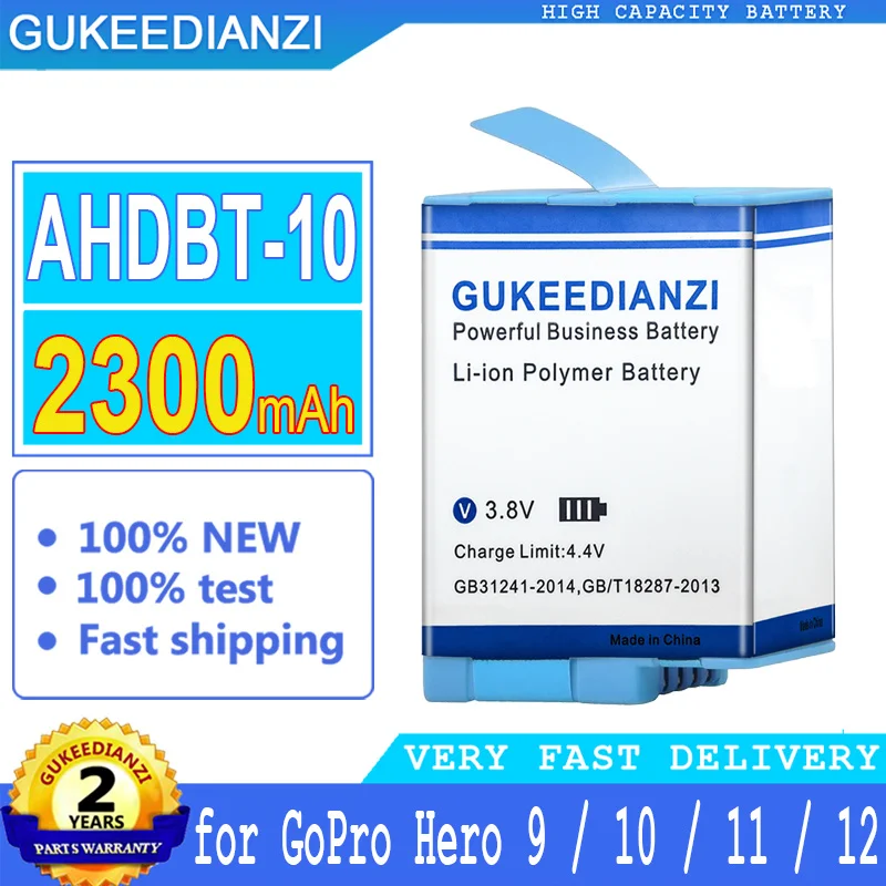 

2300mAh GUKEEDIANZI Battery AHDBT-10 for GoPro Hero 10 9 11 12 Camera Big Power bateria