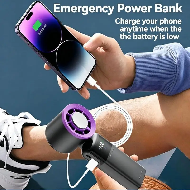 Portable High Speed Handheld 2400mAh Rechargeable 100 Wind Speeds Adjustable Mini Foldable Air Cooling Turbo Fan_voghion.com