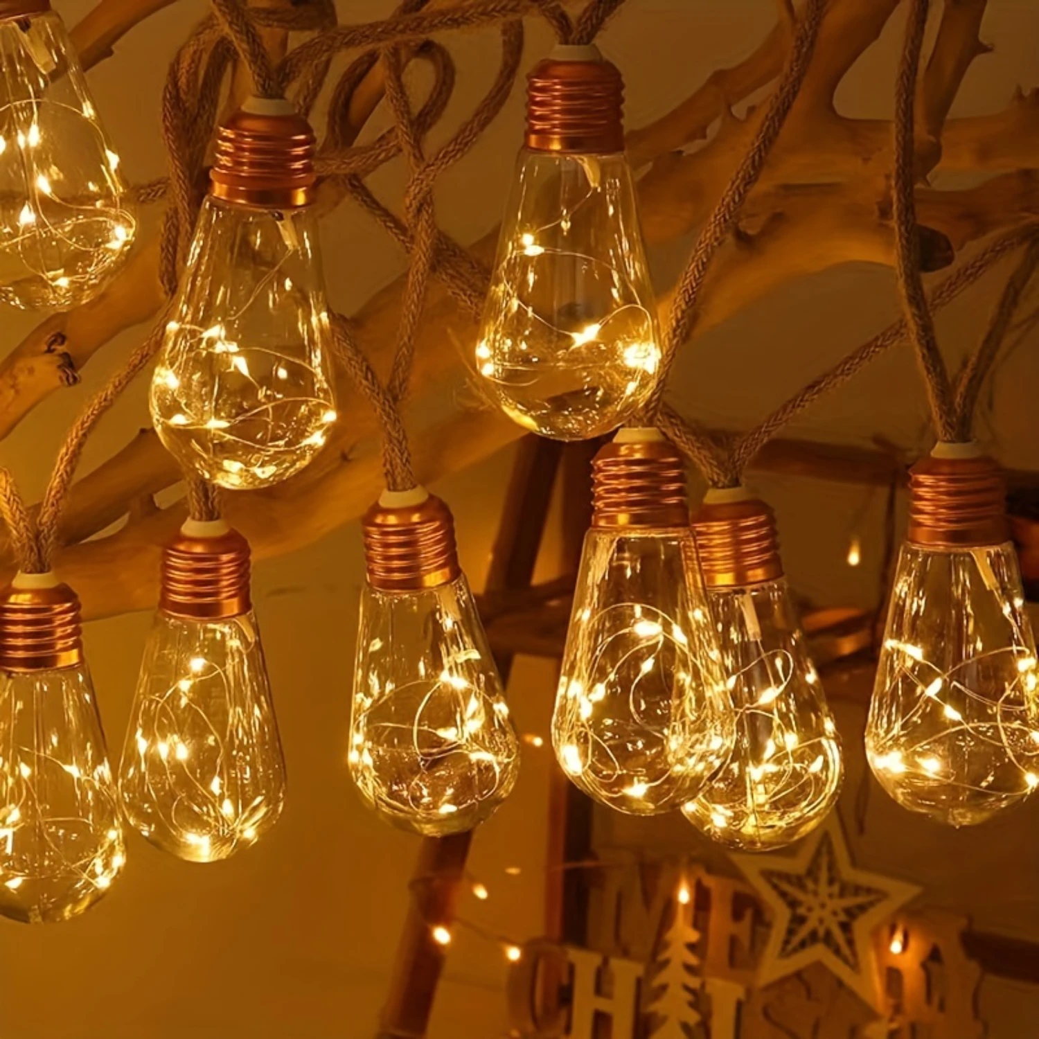 Description Picture 6 of item1/2PCS Solar LED String Lights 8M 16 Bulbs Retro Hemp Rope Fairy Lamp for Garden Patio Camping Christmas Decor Holiday Lighting
