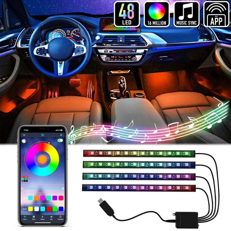 Neon Led Strip Car Interior Lighting Ambient Lights With Usb Cigarette