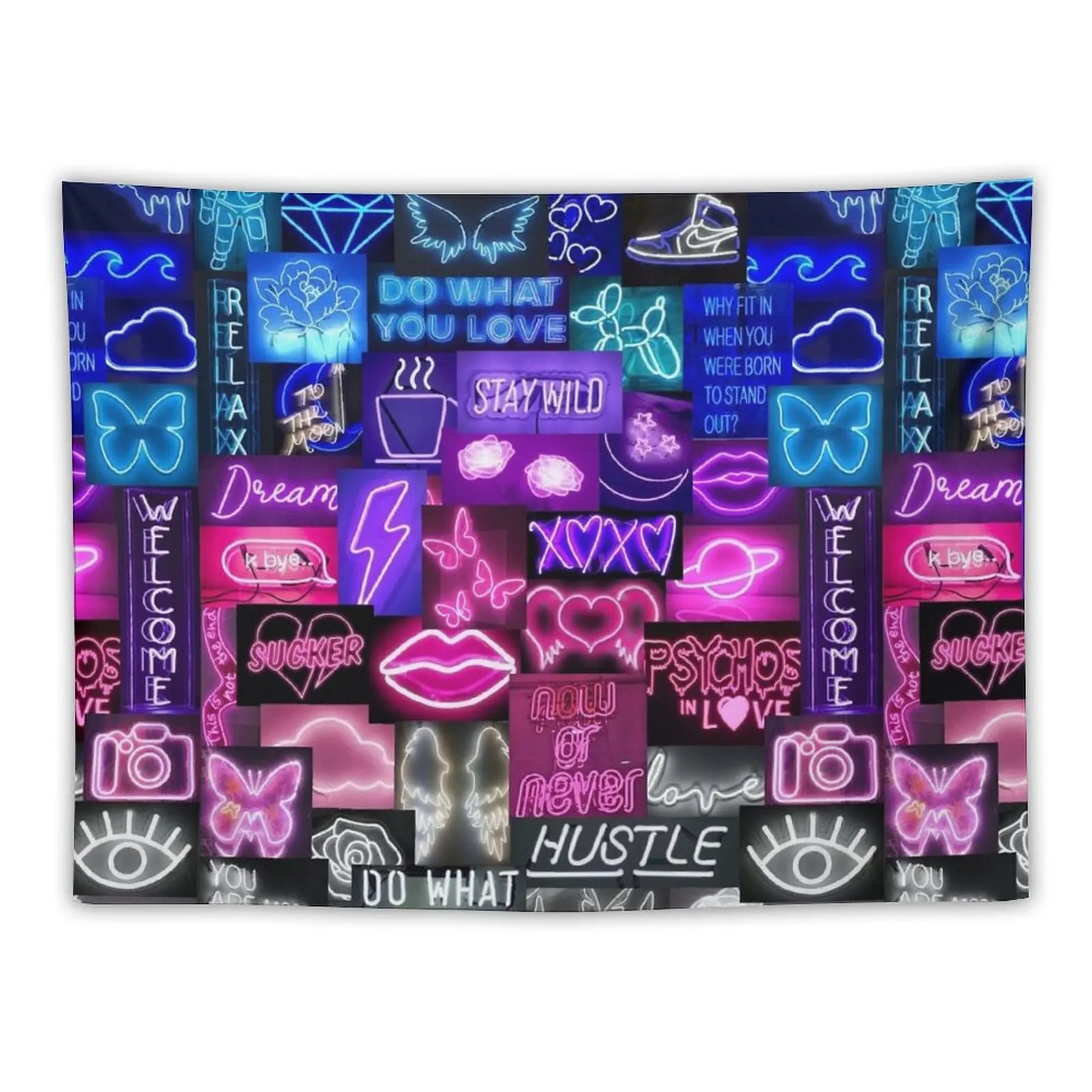 

Blue to White Neon Sign Collage Tapestry House Decor Aesthetic Room Decor Korean Wall Hanging Decoration For Rooms Tapestry