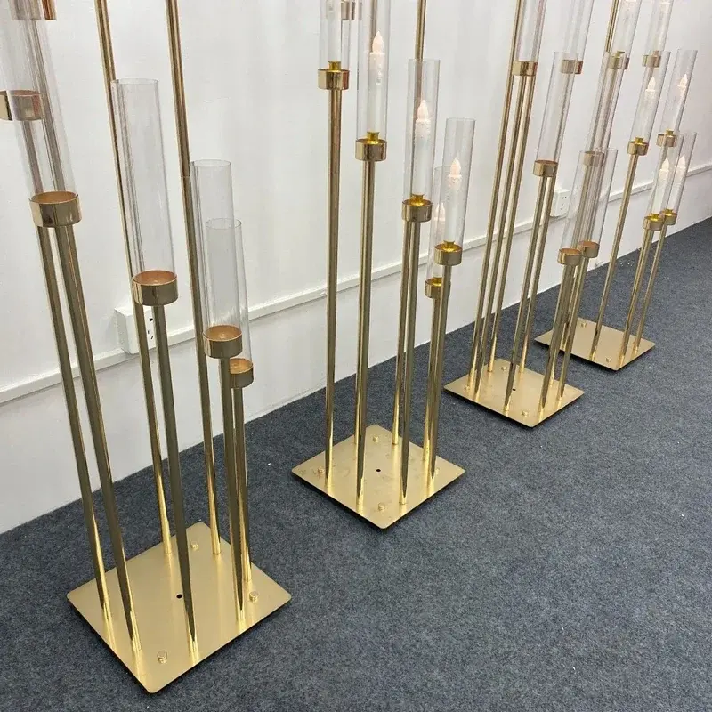 4/5/10pcs 8 Heads Metal Candelabra Candle Holders Road Lead Table Centerpiece Gold Candelabrum Stand Pillar Candlestick wedding - Image 4
