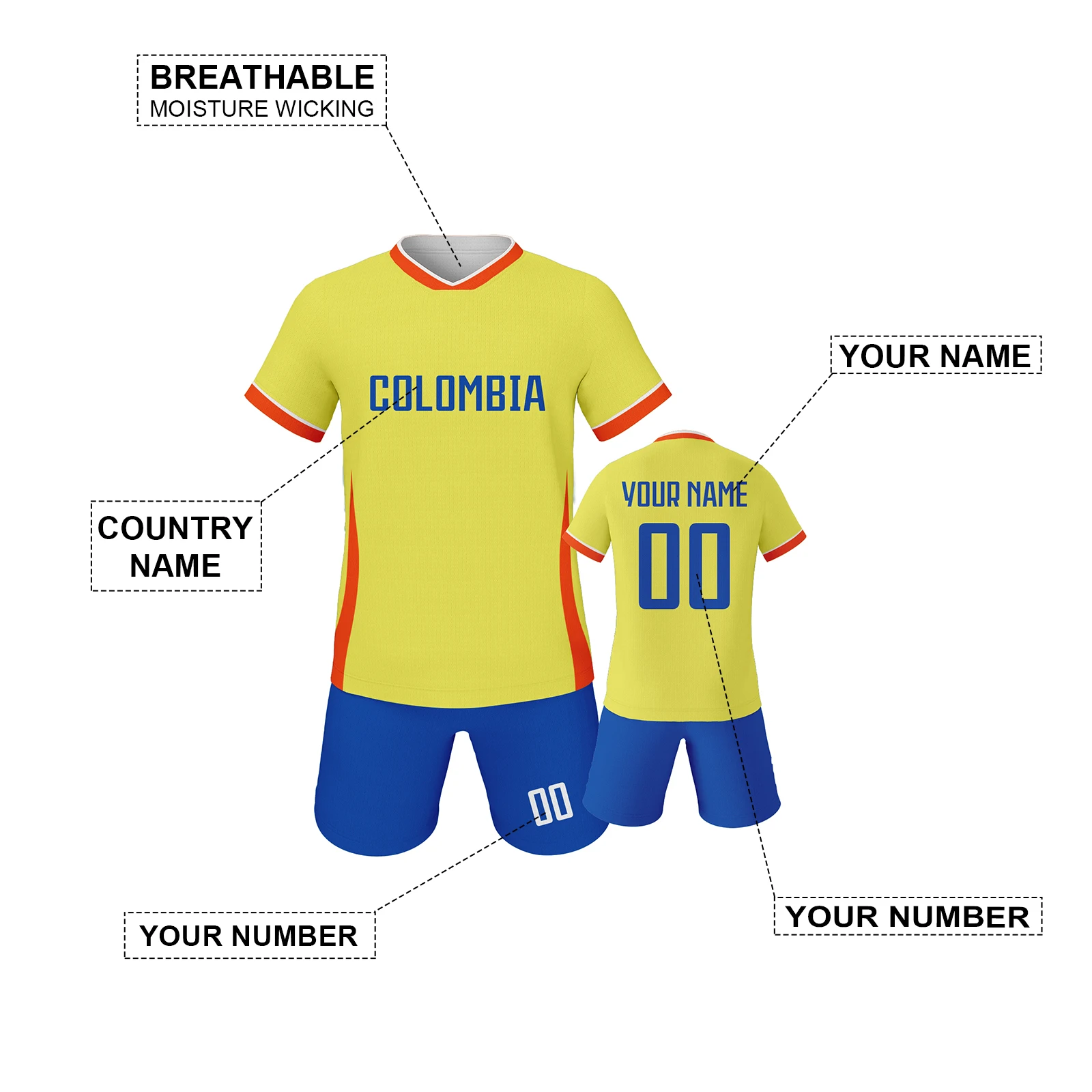 Kids Football Jersey Custom Name Number Colombia Soccer Kit for Boys Girls