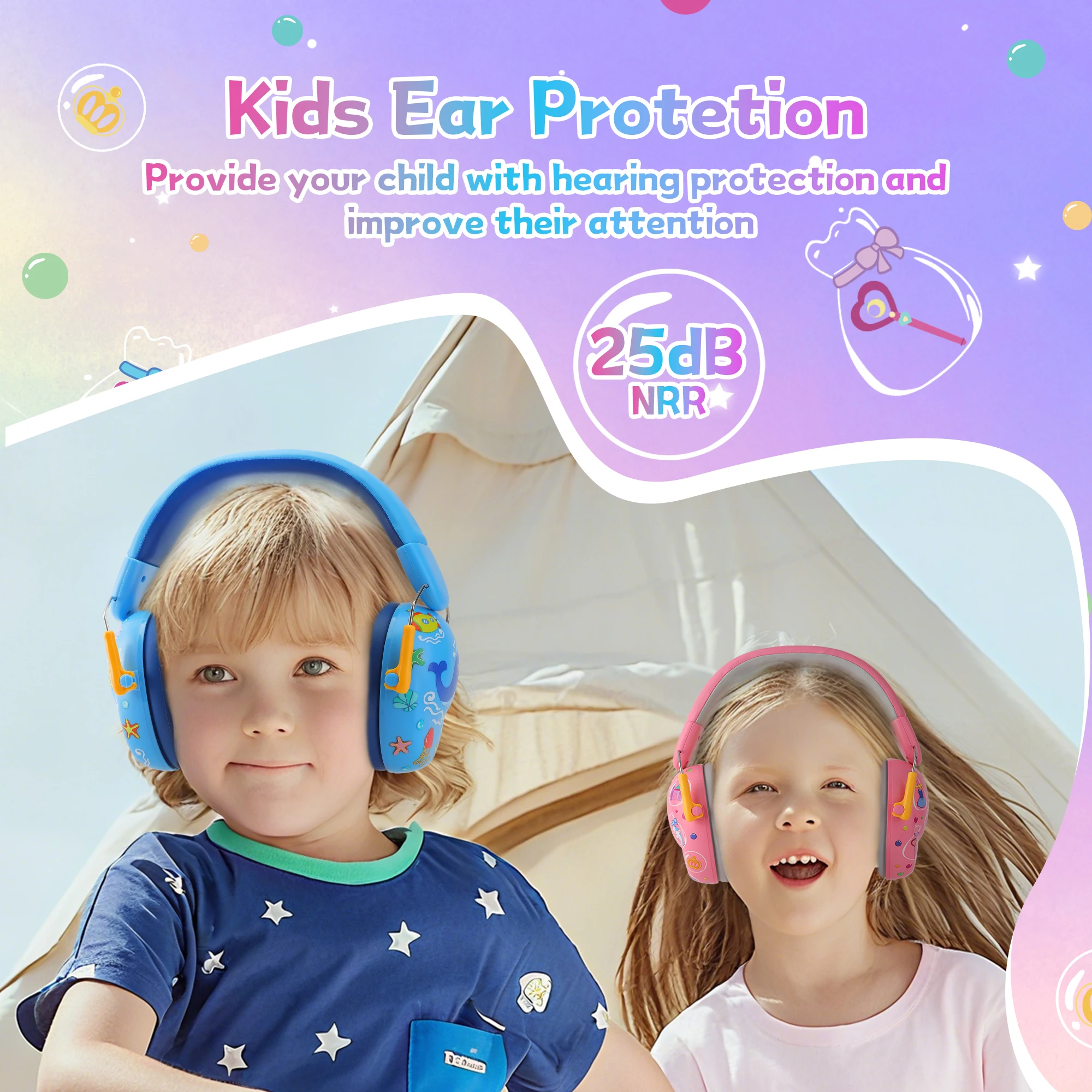Ear Protection HeadPhones SNR 26dB Earmuffs for Autism Children Toddler