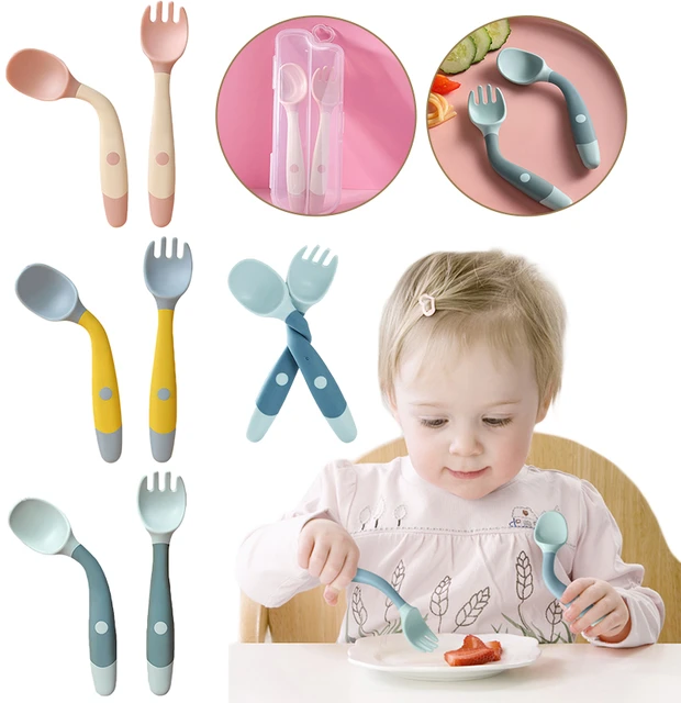 2pcs Silicone Spoon Fork for Baby Feeding Utensils Set Toddler Learn To Eat  Training Bendable Soft Fork Infant Tableware Cutlery - AliExpress