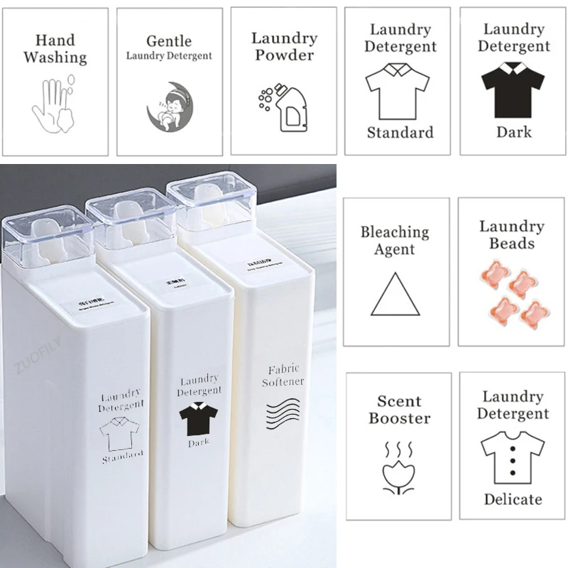 10Pcs/Set Laundry Bottle Labels Detergent Softener Bleaching Agent Scent Booster Sign Posted Stickers Printed Label Dispenser