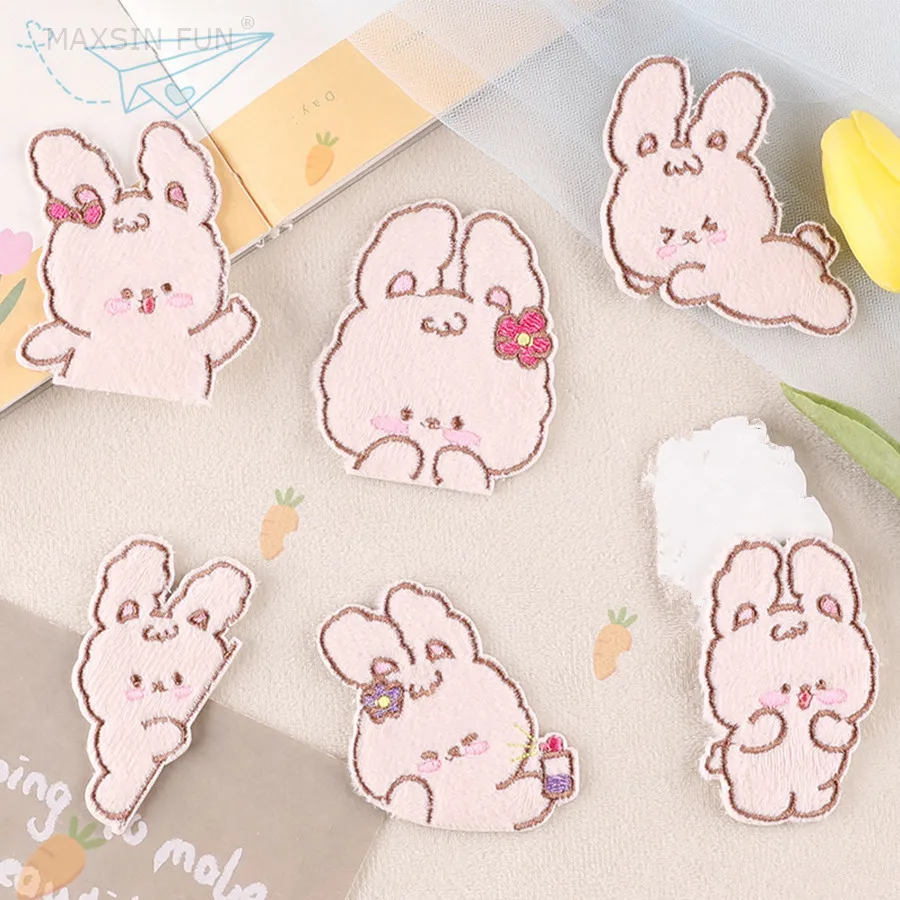 

10PCS Cartoon Animal Plush Cloth Rabbit Patches Clothing Iron On Applique Floral for Kids Dress Cheap Sticker For DIY