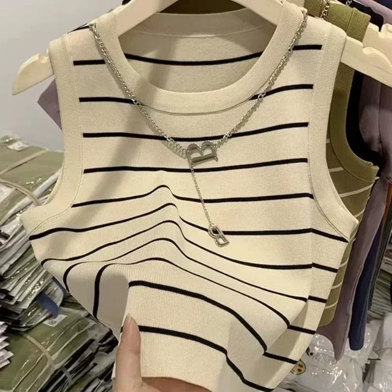2025 New Striped Stretch Vest Basic Versatile Short Top Women’s Clothing Best Sellers In Women's Clothing