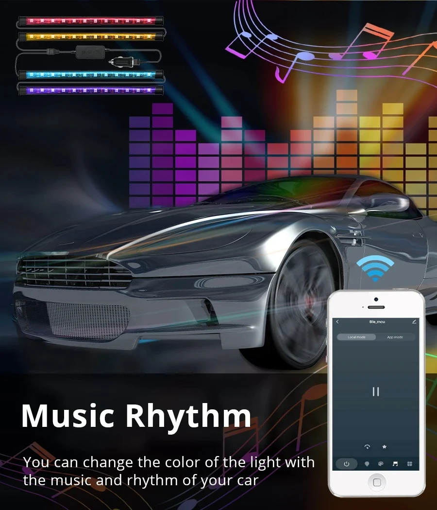 BLE Car Interior Ambient Light Work with Tuya Neon LED Strip Foot Light Atmosphe