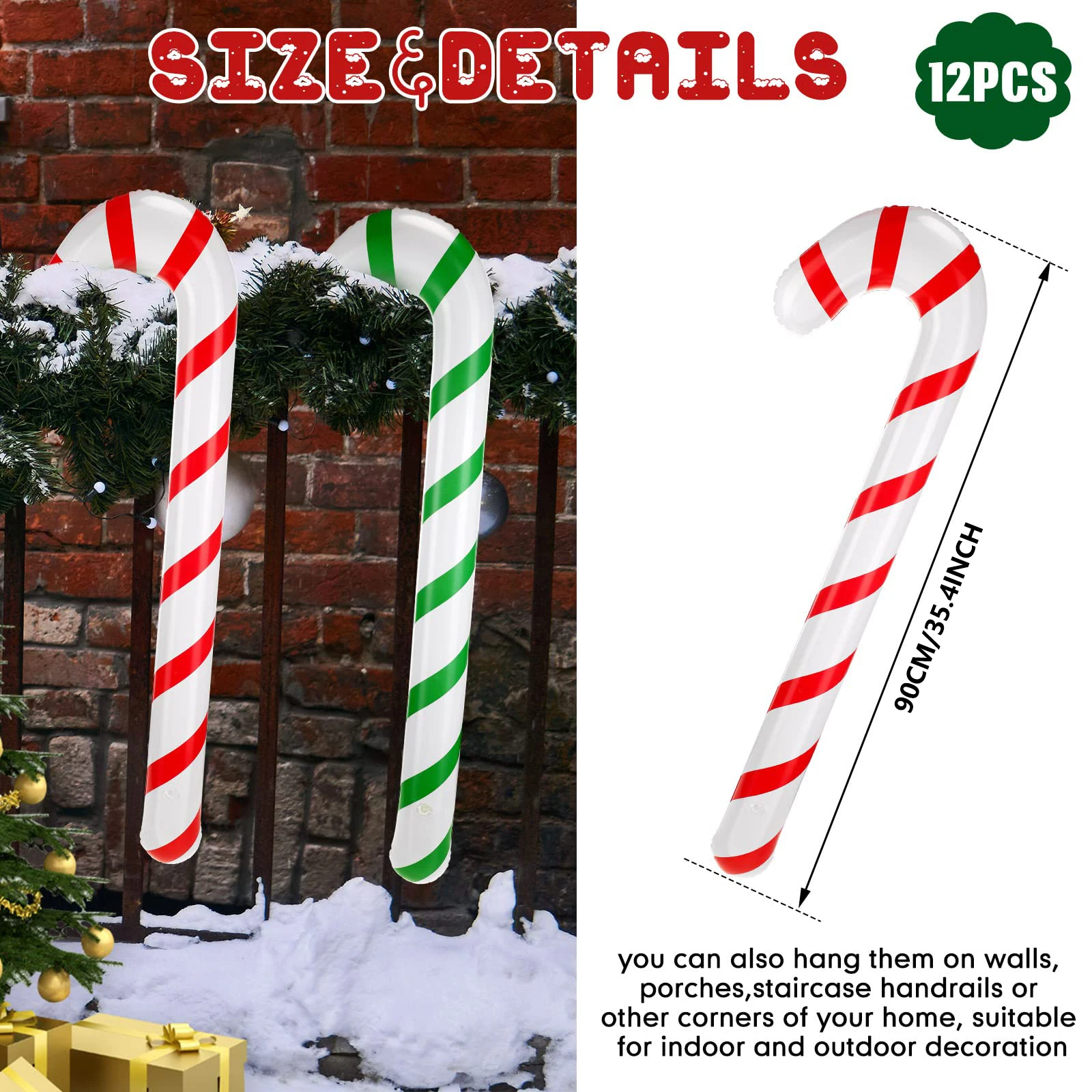 12Pcs Christmas Inflatable Candy Canes Stick Balloons New Year Christmas Holiday Decorations Candy Canes Toy for Outdoor Party 4